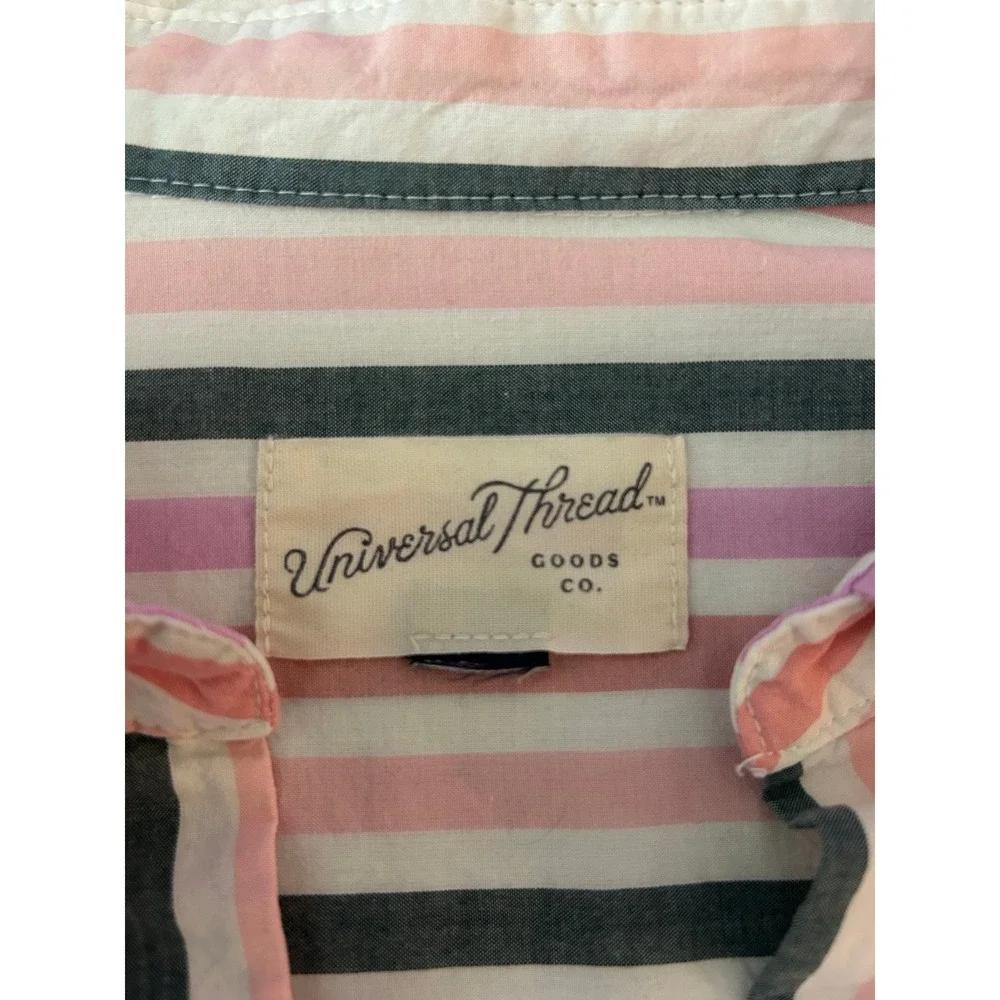 Universal Thread Womens Striped Short Sleeve Popover Blouse Pink Orange 1374